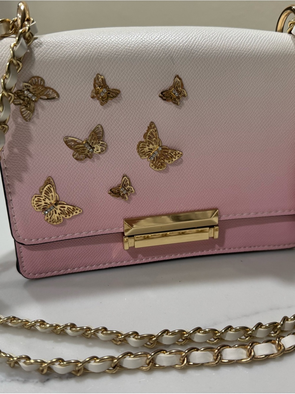 Aldo Pink Ombre Butterfly Crossbody with Gold Accents
